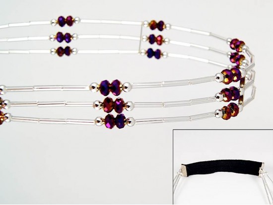 Volcano Crystal Liquid Silver 3 Line Stretch Headband