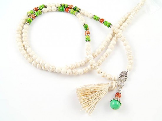 Natural Stone Green Orange Beige Tassel Necklace Natural Stone Green Orange Beige Tassel Necklace