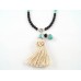 Black Stone Turquoise Beige Bead Tassel Necklace Black Stone Turquoise Beige Bead Tassel Necklace