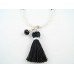 Pearl & Black Bead Black Tassel Necklace