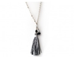 Black & White Tassel Silver Chain Necklace