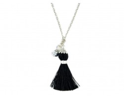 Black Tassel Silver Chain Necklace