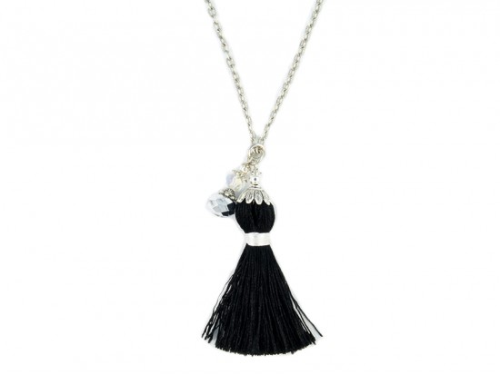Black Tassel Silver Chain Necklace
