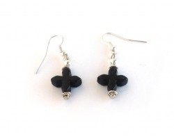 Black Dyed Stone Point Tip Cross Earrings