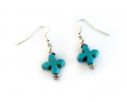 Turquoise Dyed Stone Point Tip Cross Earrings