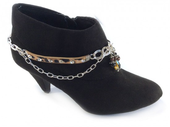Leather Leopard Crystal Chain Shoe Boot Jewelry