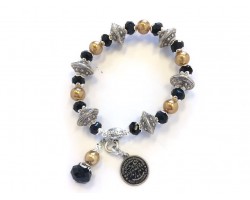 Black Gold Silver Water Meter Charm Stretch Bracelet