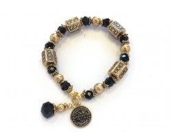 Black Gold Water Meter Charm Stretch Bracelet