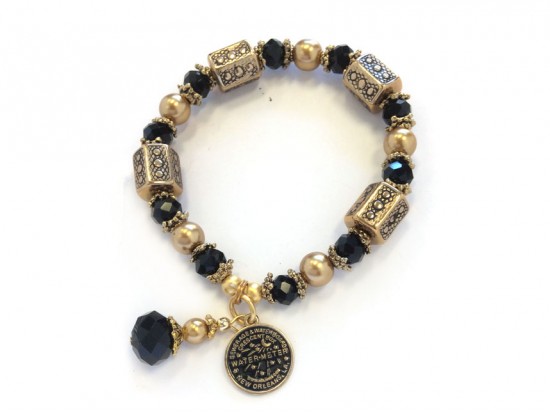 Black Gold Water Meter Charm Stretch Bracelet