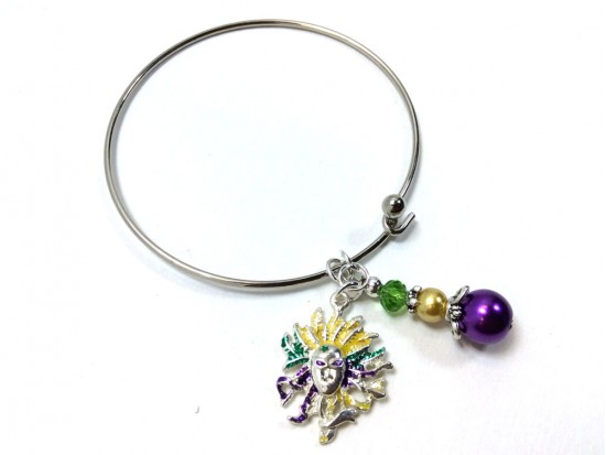 Mardi Gras Mask Charm Wire Bangle
