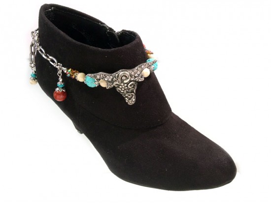Turquoise Red Jasper Agate Steer Head Shoe Boot Jewelry