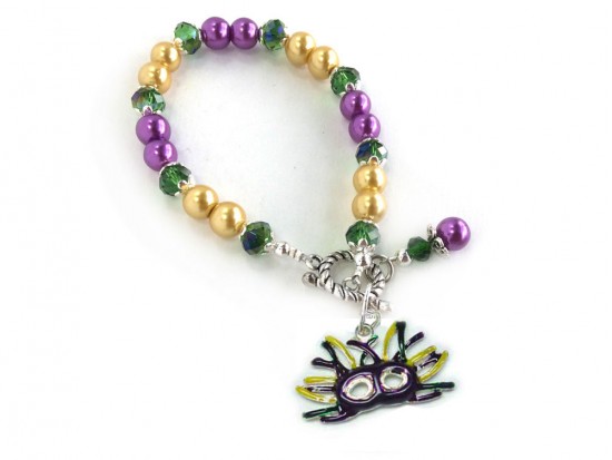 Mardi Gras Bead Feather Mask Bracelet