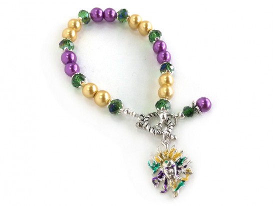 Mardi Gras Bead Feather Mask Bracelet