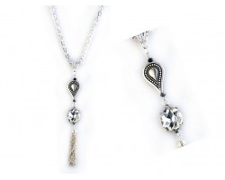 Silver Teardrop Clear Crystal Metal Tassel Necklace