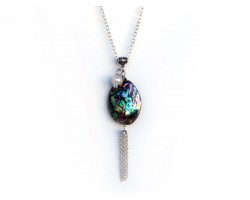 Abalone Shell Pearl Silver Metal Tassel Necklace