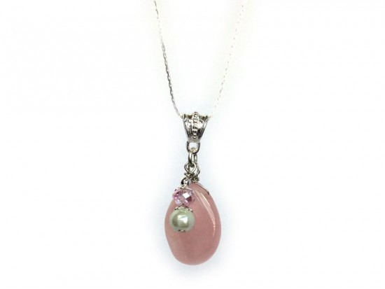 Teardrop Rose Quartz Pearl Charm Chain Necklace