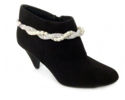Silver Pearl Crystal Wire Mesh Boot Jewelry