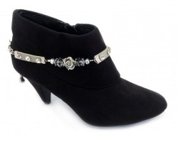 Gray Leather Black Diamond Rose Shoe Boot Jewelry