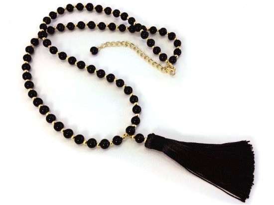 Black Tassel Gold Stone Bead Necklace