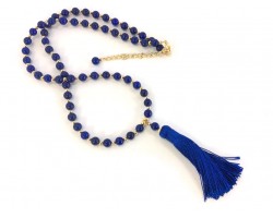 Blue Tassel Gold Stone Bead Necklace
