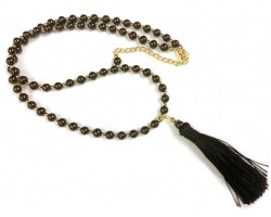 Chocolate Brown Tassel Bead Gold Necklace