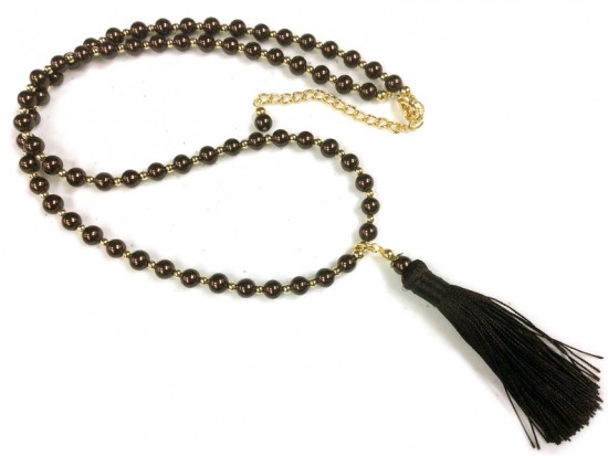 Chocolate Brown Tassel Bead Gold Necklace Chocolate Brown Tassel Bead Gold Necklace