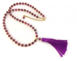 Fuchsia Tassel Gold Stone Bead Necklace