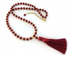Red Tassel Gold Stone Bead Necklace