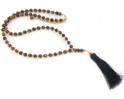 Tiger Eye Tassel Bead Gold  Necklace