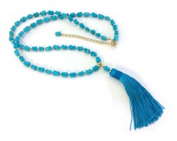 Turquoise Tassel Gold Stone Bead Necklace
