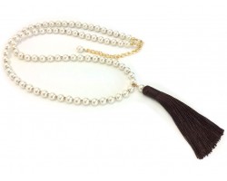Brown Seed Bead Pearl Tassel Necklace
