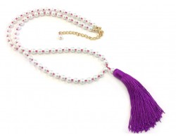 Fuchsia Seed Bead Pearl Tassel Necklace