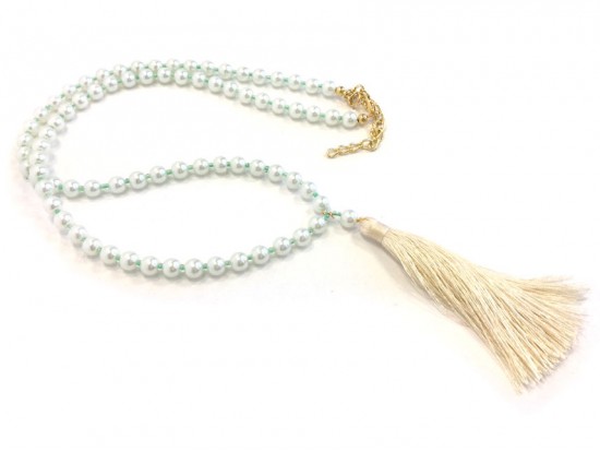 Off White Seed Bead Pearl Tassel Necklace