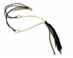 White Stone Gold Leather Tassel Necklace
