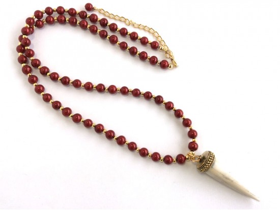 Red Horn Gold Red Stone Bead Necklace