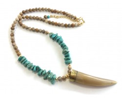 Picture Jasper Bead Turquoise Nugget Horn Necklace