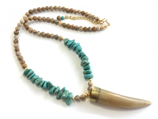 Picture Jasper Bead Turquoise Nugget Horn Necklace Picture Jasper Bead Turquoise Nugget Horn Necklace