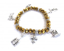 Gold Crystal NOLA Charm Stretch Bracelet