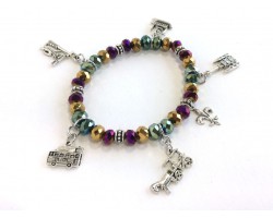 Mardi Gras Crystal NOLA Charm Stretch Bracelet