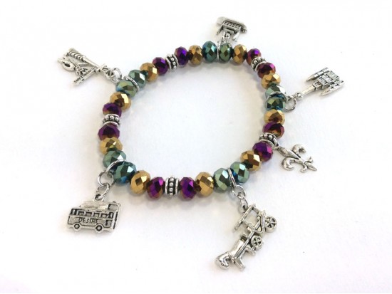 Mardi Gras Crystal NOLA Charm Stretch Bracelet Mardi Gras Crystal NOLA Charm Stretch Bracelet