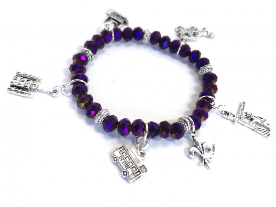 Purple Crystal NOLA Charm Stretch Bracelet