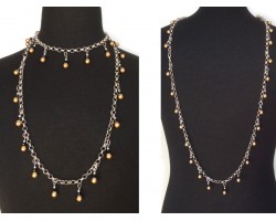 Black Gold Pearl Crystal Charm Chain Necklace
