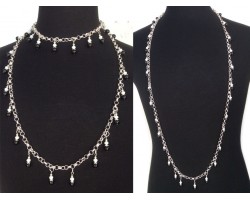 Blue White Pearl Crystal Charm Chain Necklace