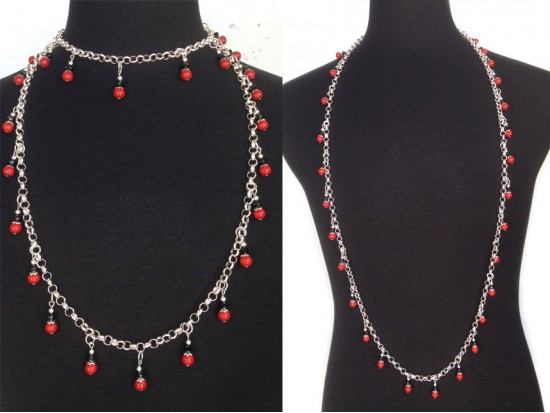 Red Black Pearl Crystal Charm Chain Necklace