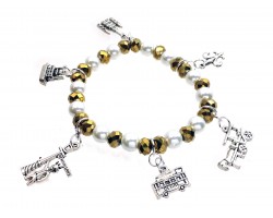 Gold Crystal Pearl NOLA Charm Stretch Bracelet