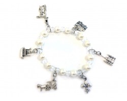 Pearl Crystal New Orleans Stretch Charm Bracelet