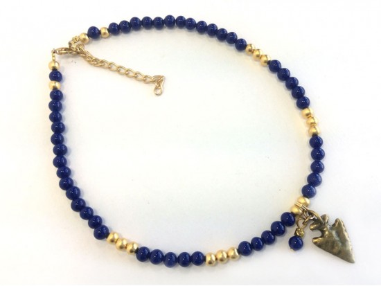 Navy Matt Gold Beads Arrowhead Choker Necklace