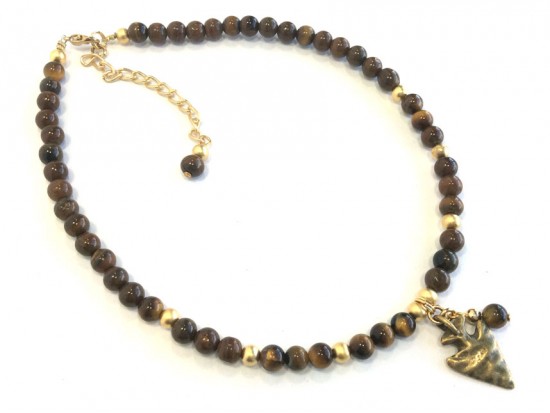Tigereye Beads Gold Arrowhead Choker Necklace