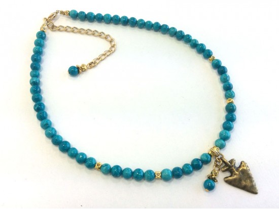 Turquoise Matt Gold Beads Arrowhead Choker Necklace