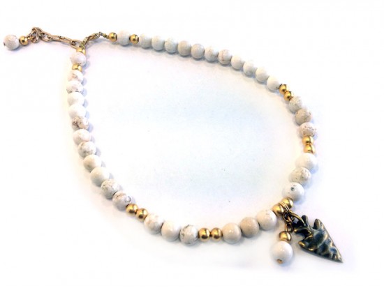 Magnesite Bead Gold Arrowhead Choker Necklace Magnesite Bead Gold Arrowhead Choker Necklace